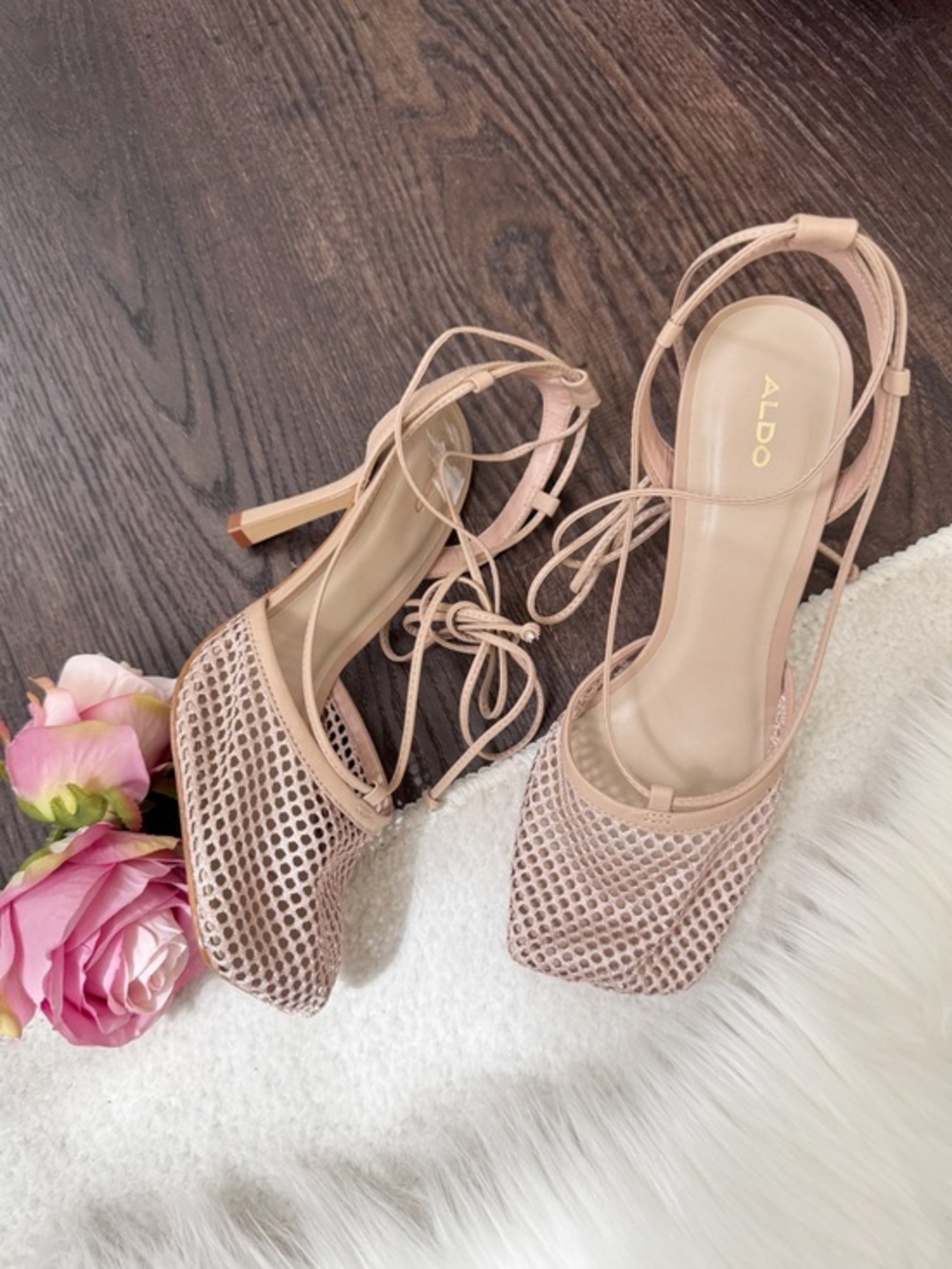 ALDO nude Mesh Lace-Up Heels